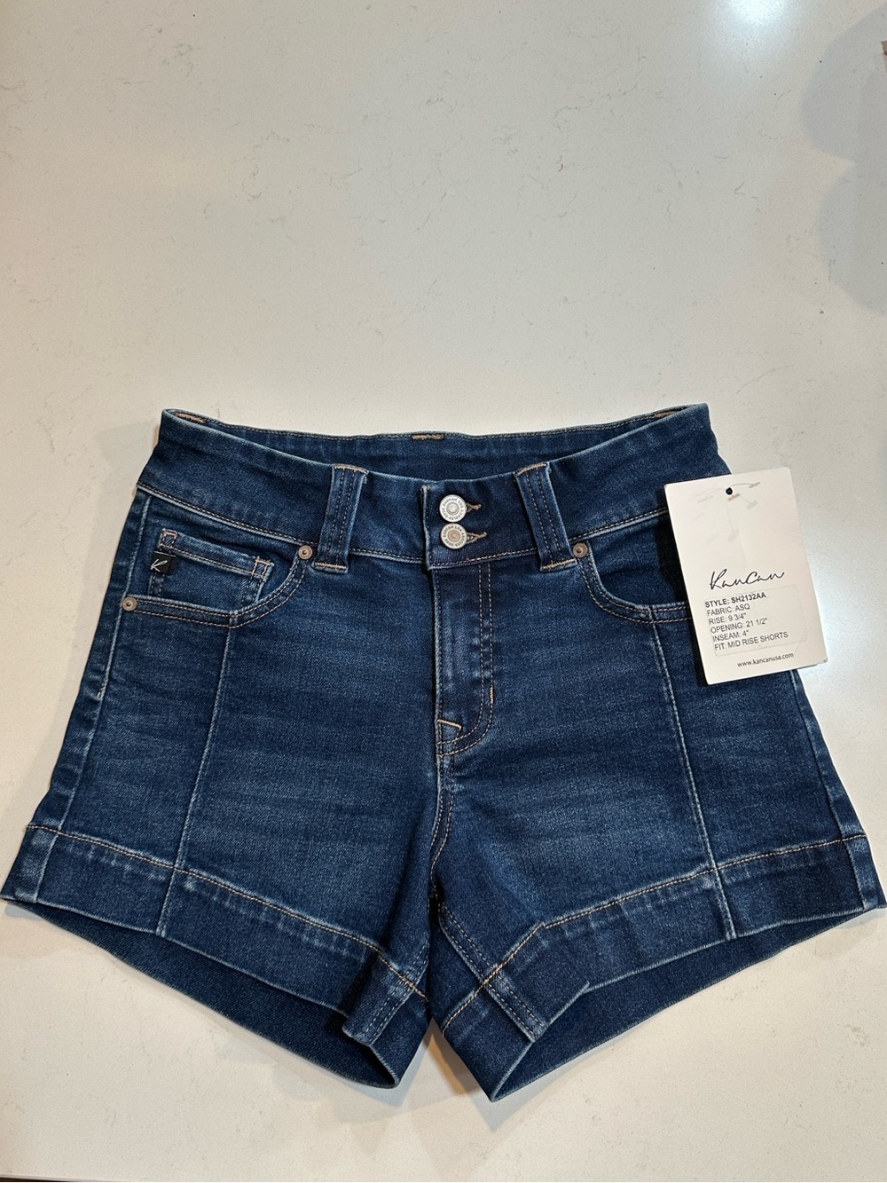 KanCan Dark Blue Mid-Rise Denim Shorts with Double Button